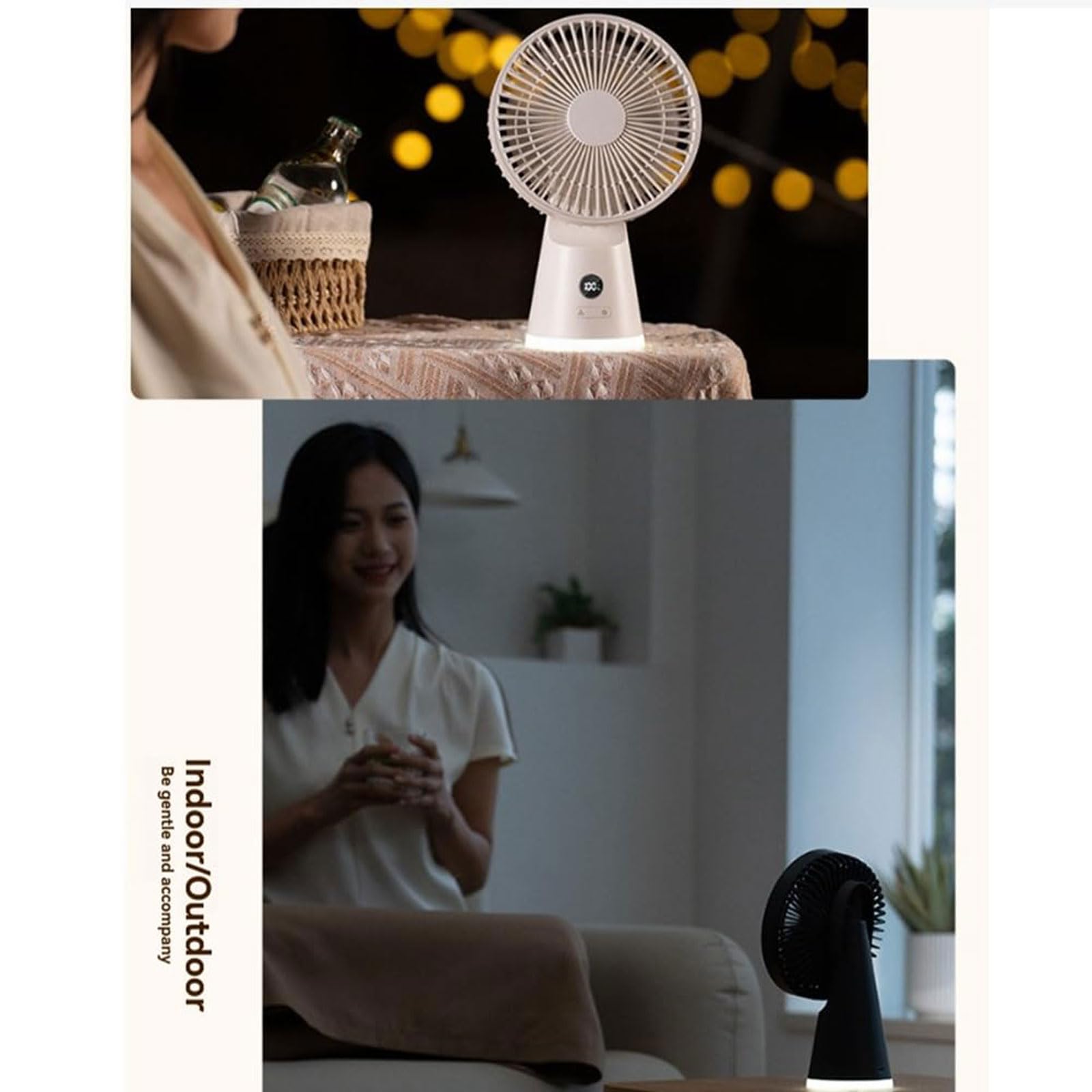 Ventilatore da Tavolo,Circolatore d'aria,ventilatore portatile,5 Velocità Regolabili,Ventilatore Silenzioso Notte con Luce Notturna,per Circolazione Aria,Per Soggiorno,Cucina,Scrivania,Campeggio