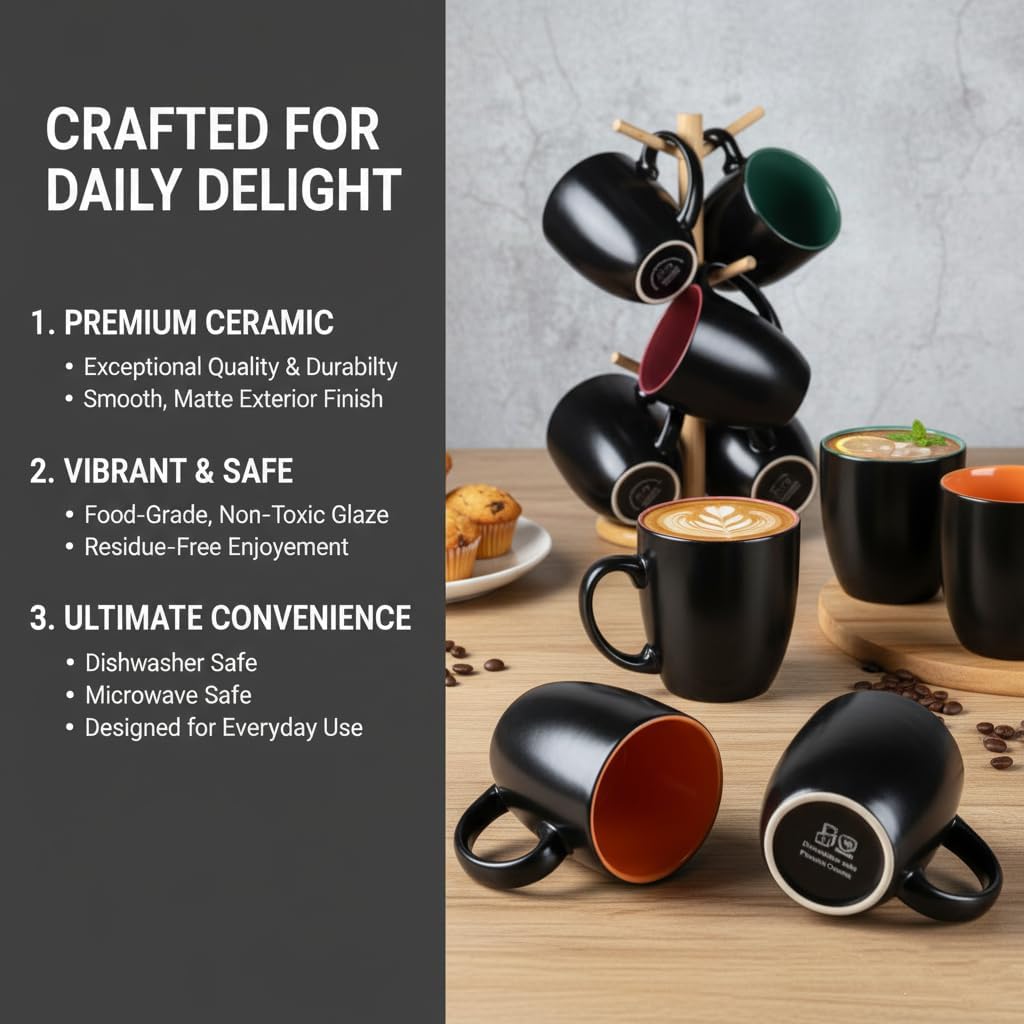 GBhome 16oz Coffee Mugs Set of 6,Ceramic Coffee Mugs for Man, Woman,Restaurant Modern Coffee Mugs Set with handle for Tea/Latte/Cappuccino/Milk/Cocoa. Dishwasher&Microwave Safe,Multi-Color,6 Pack - Image 6