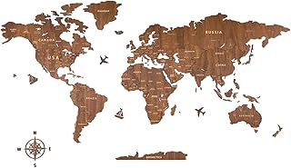 Creawoo World Map Wooden Wall Decoration, Walnut Wood Globe Wall Puzzle Art for Living Room, Office, Bedroom Decoration -1…