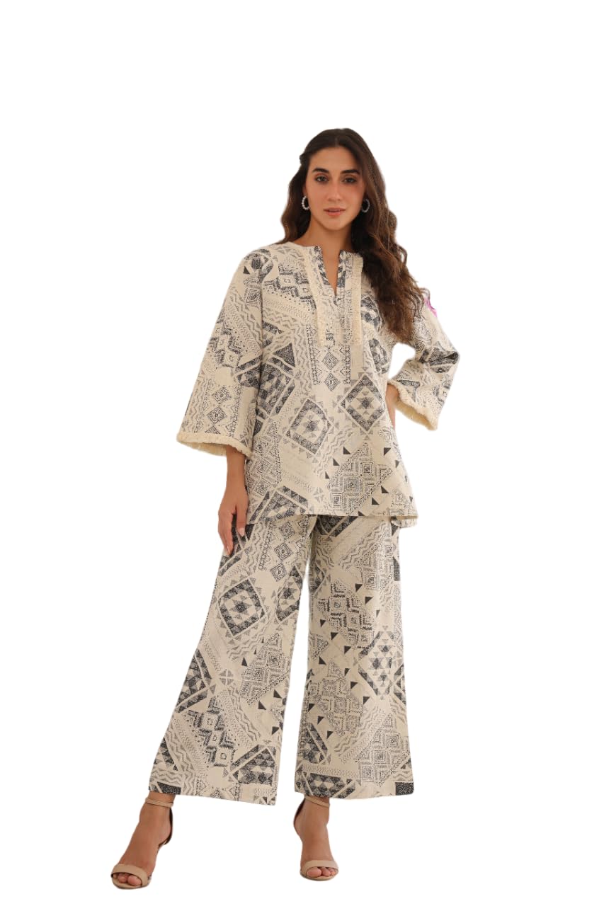 jisora Women's Pure Cotton Cream Printed Co-Ord Set-picture-14