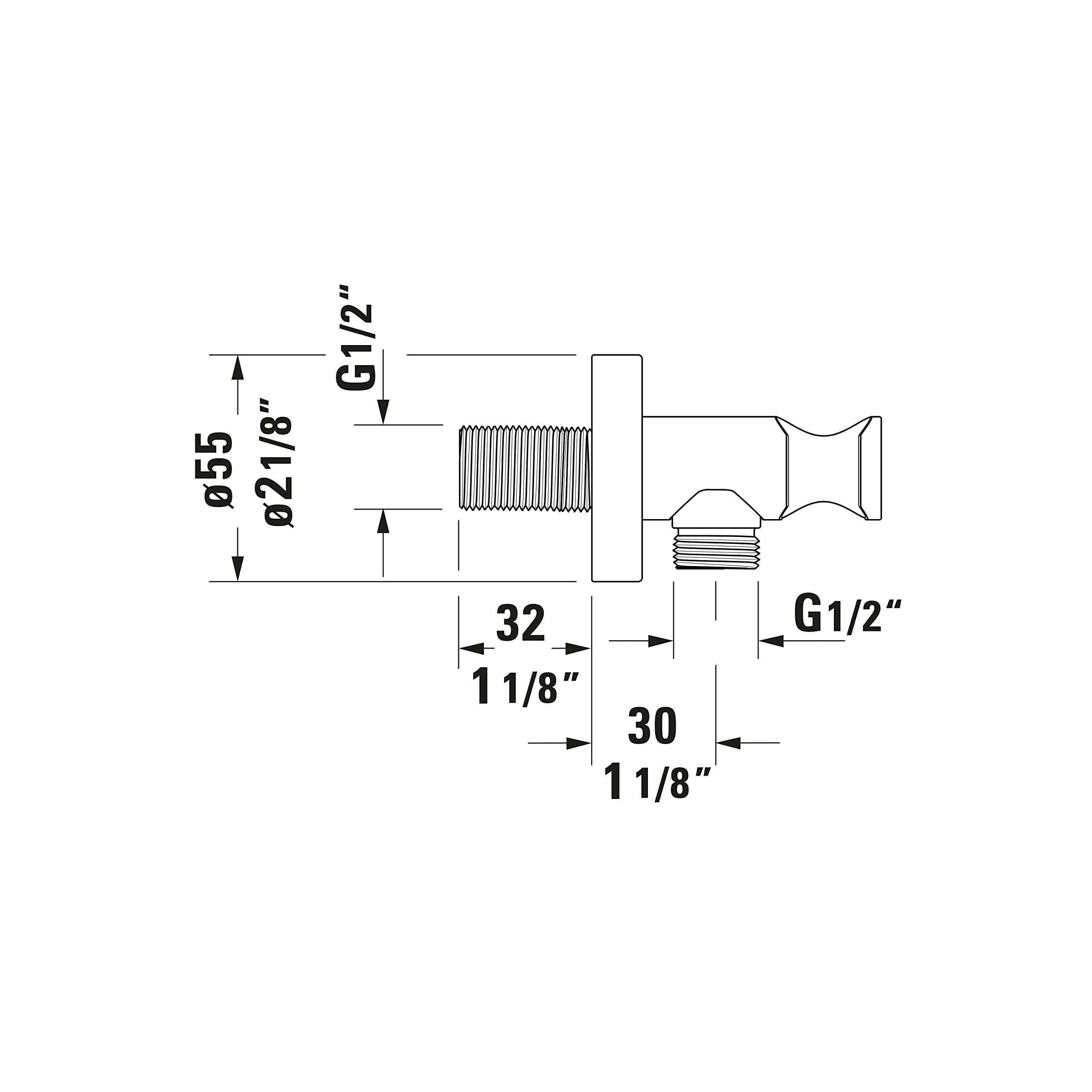 Duravit Universal Codo de conexión a la pared, Conexión de manguera incl. soporte de ducha, Codo de conexión a la ducha con tapa redonda, cromo