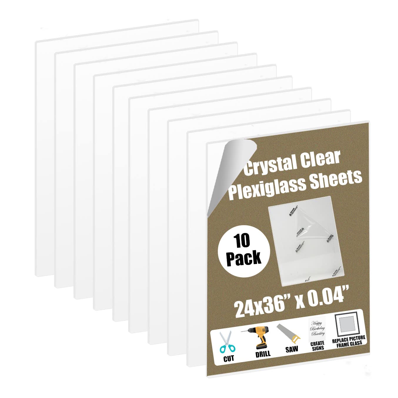 Photo 1 of 24x36 Plexiglass Quality PET Sheet Panels 10 Pack - 24x36" x .04" - Lightweight Shatterproof Alternative to Glass - For Picture Frame, DIY Projects, Signs, Sneeze Guards, Railing Guards, Pet Barriers 10 24x36