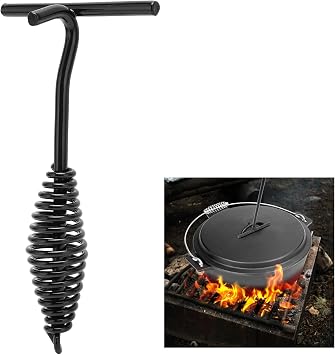 Topyond Dutch Oven Lid Lifter with Spiral Handle, 19.5cm/7.7in Cast Iron Dutch Oven Lid Lifter, Securely Lift Hot Lids for Outdoor Camping, Essential Dutch Oven Accessories