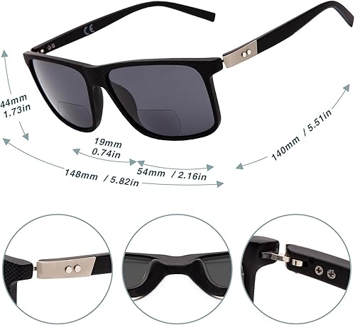 Miniatura 5 de LianSan Lentes de sol cuadrados para mujeres y hombres, lentes de sol de lectura bifocales, ligeros TR90 UV400 protección sin línea visible,