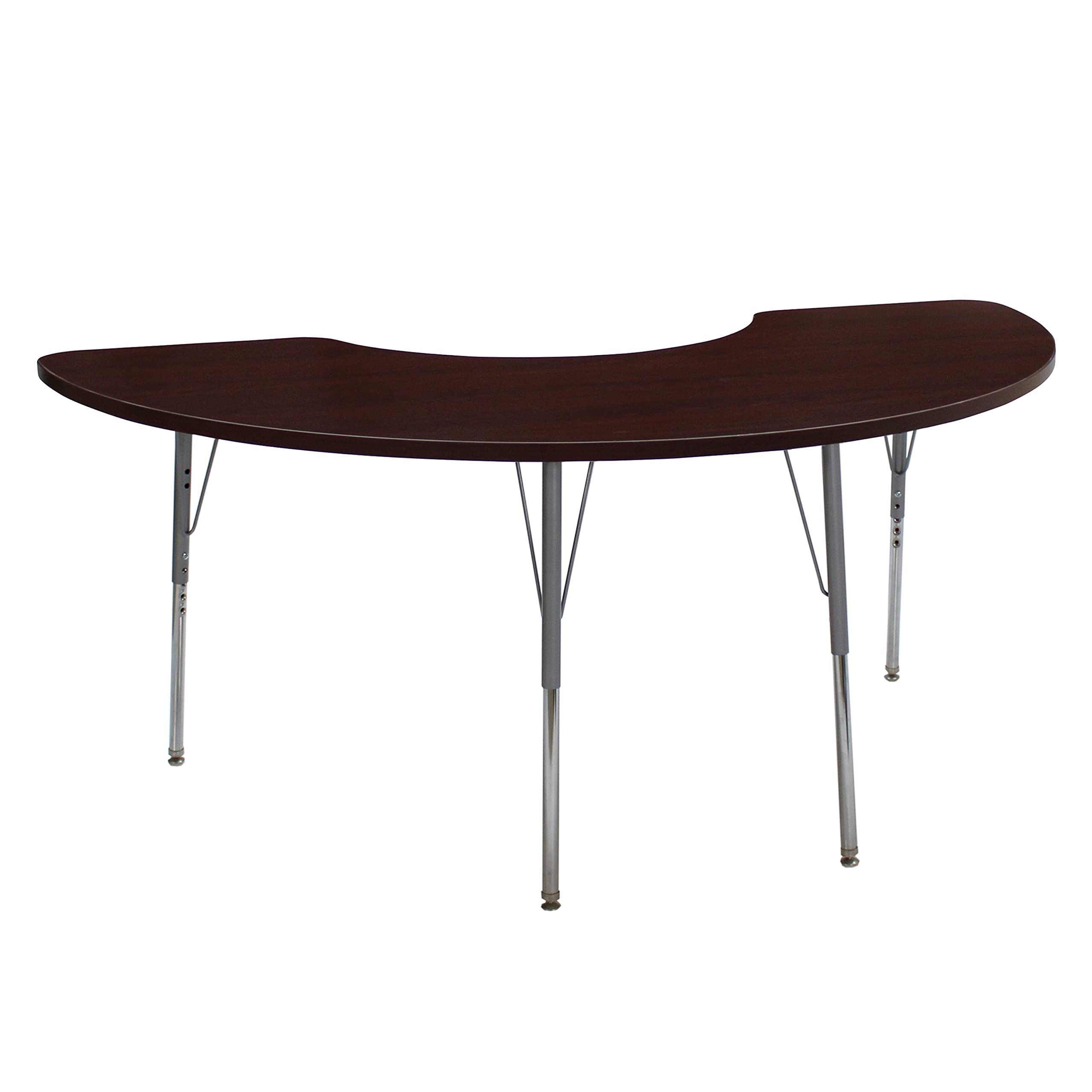 Factory Direct Partners 13102-287 La Madera Half Moon Activity Table (36" x 72"), Standard Legs with Swivel Glides, Adjustable Height 19-30" - Walnut/Silver