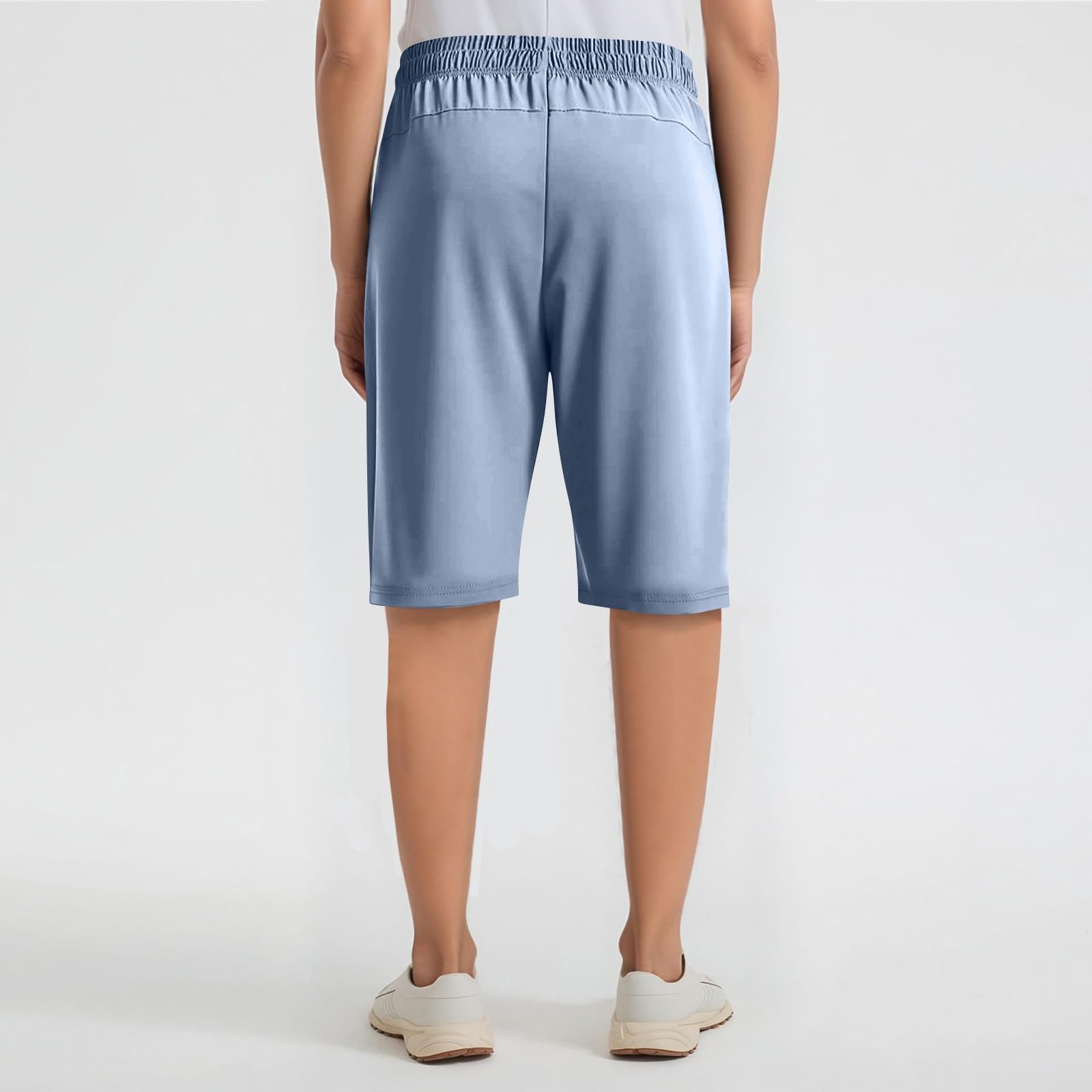 Ice Silk Cooling Shorts for Women Quick Dry Lightweight Outdoor Hiking Shorts Comfy Flex Summer Capris Stretch Active Pants for Women Over 50 Drawstring Waist Wide Leg Capri Pants with Pockets Blue