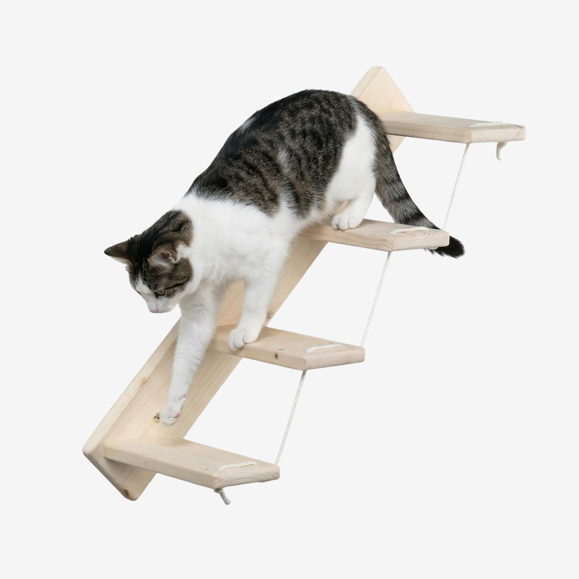 Scaletta per Gatti da Parete in Legno d'Abete Artigianale, Scala 4 Gradini Destra, per Giocare e Arrampicata per gatti con Resistenza Fino a 20 kg - Percorsipergatti