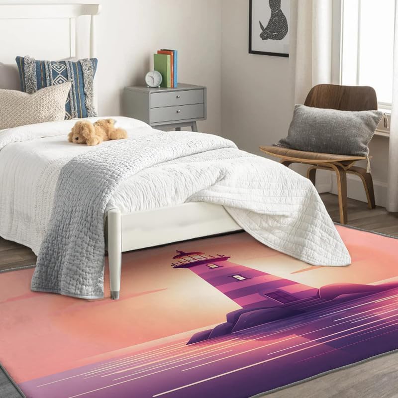 Miniatura 9 de Alfombras lavables para sala de estar, dormitorio, alfombra de faro y decoración del hogar, alfombra de área náutica de 3 x 4, antideslizante,