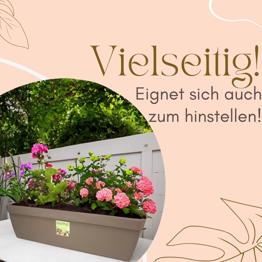 GarPet 4er Set Blumenkasten Balkongeländer Balkon Blumenkasten Balkonkasten mit Halterung Balkonkasten Geländerkästen mit Wasserspeicher 50 cm
