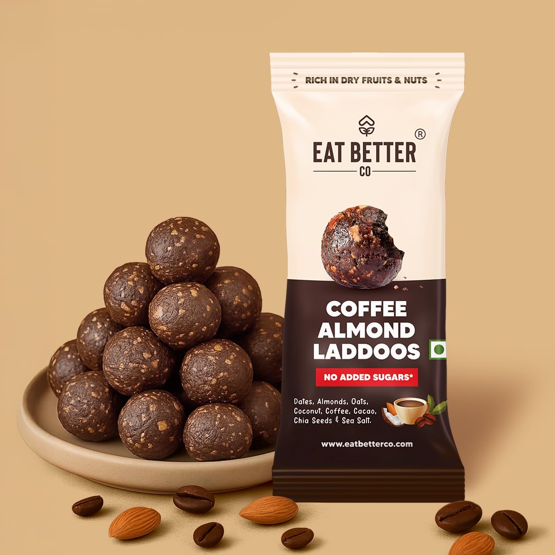 EAT BETTER CO - Coffee & Almond - Sugar-Free Laddoos | High Protein & Instant Energy | 95% Dry-Fruits - Pack of 4 - Healthy Chocolate – No Added Sugar | Healthy Snacks | Energy-Bar Replacement