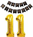 32 inch Giant Gold 11 Number Balloons & Black Happy Birthday Banner, 11th Birthday Decorations with Bunting Banner & 11 Number Foil Balloons Large for Girl Boy Birthday Party (HBD 11) gallery image