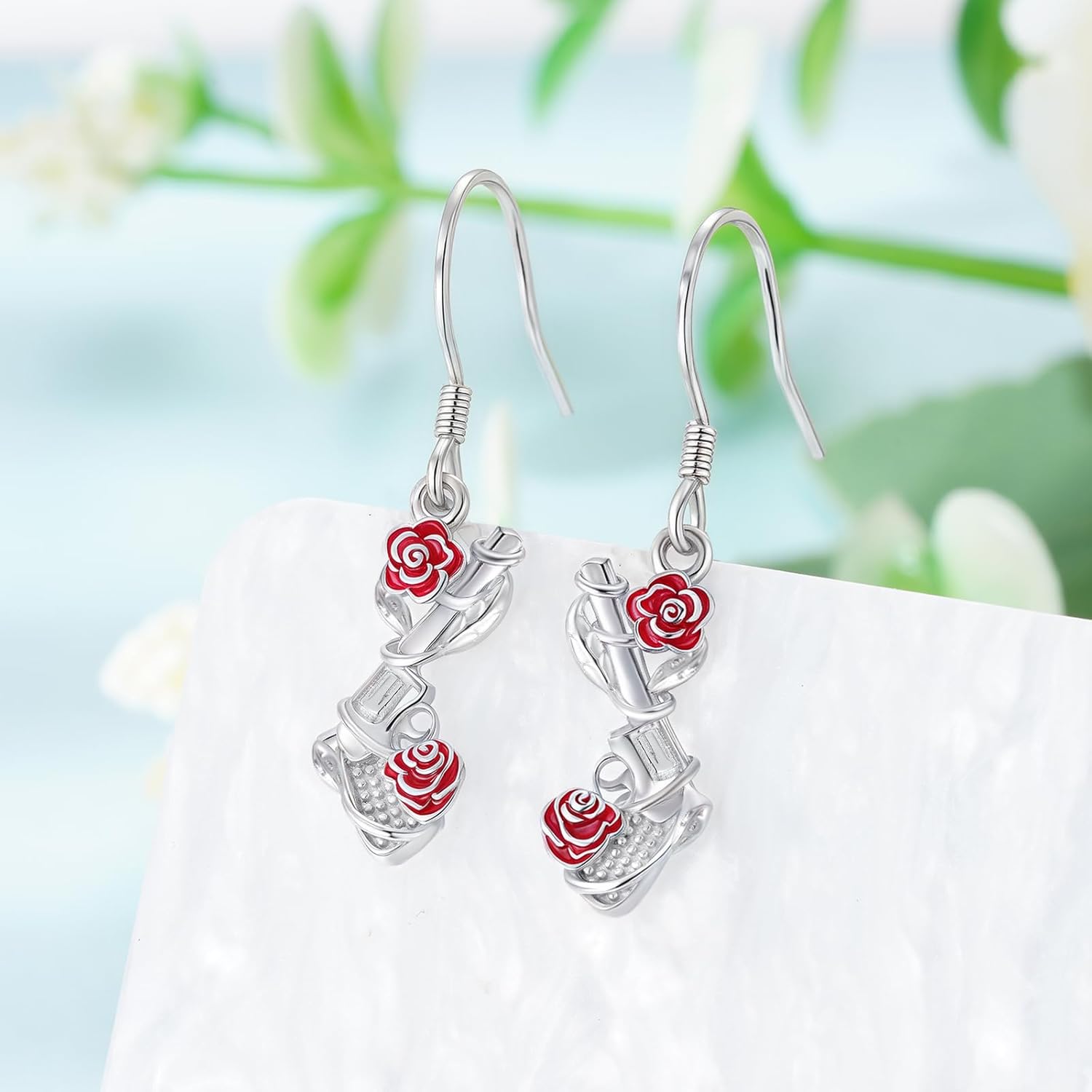 Guns and Roses Earrings 925 Sterling Silver Gun Earrings Guns n Roses Jewelry Floral Handgun Design Dangle Earrings for Women