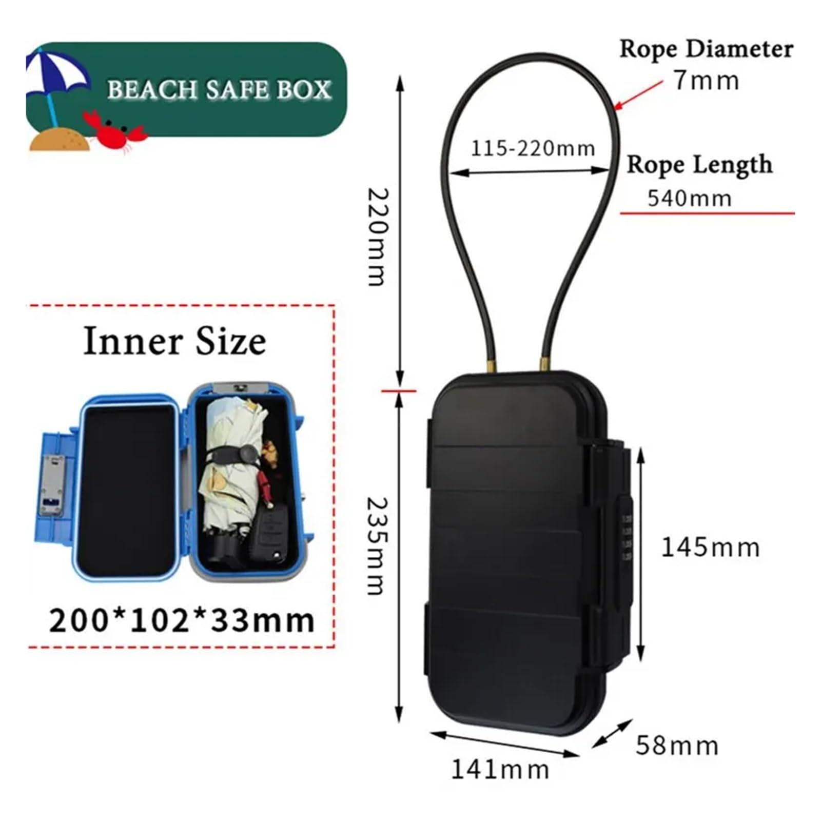 Coffre De Rangement Portable avec Serrure À Code 4 Chiffres