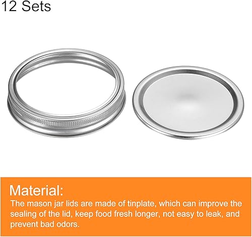 Miniatura 3 de uxcell Tapas para conservas, 12 juegos  Tapas y bandas para tarros de masón de hojalata de tipo dividido y bandas de boca ancha a prueba de fugas se