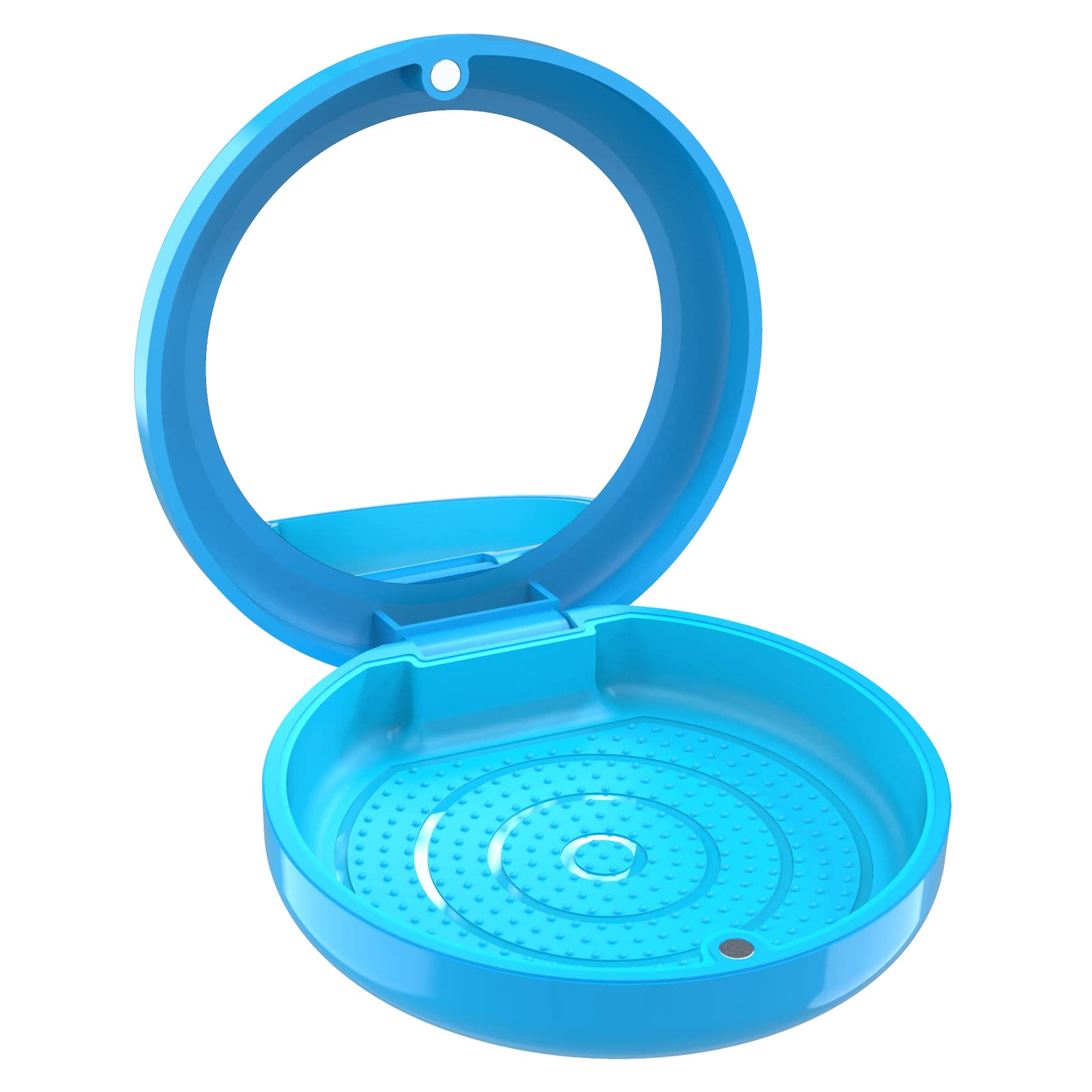 Photo 1 of 2 Retainer Case with Mirror Denture Case: BVN Orthodontic Dental Case, Braces Case, Mouth Guard Case, Teeth Aligner Case, Night Guard Case Container Storage Holder Blue. Circular case with mirror Light Blue Shell+light Blue Silicone Pad