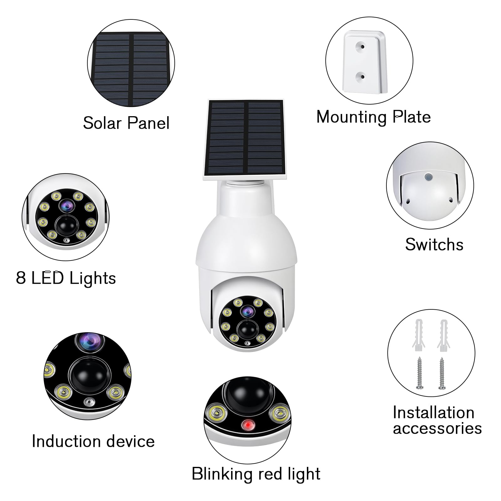 ERWEY Caméra factice solaire avec capteur et lumière rouge clignotante - Caméra de surveillance factice - Étanche IP54 - Pour intérieur et extérieur