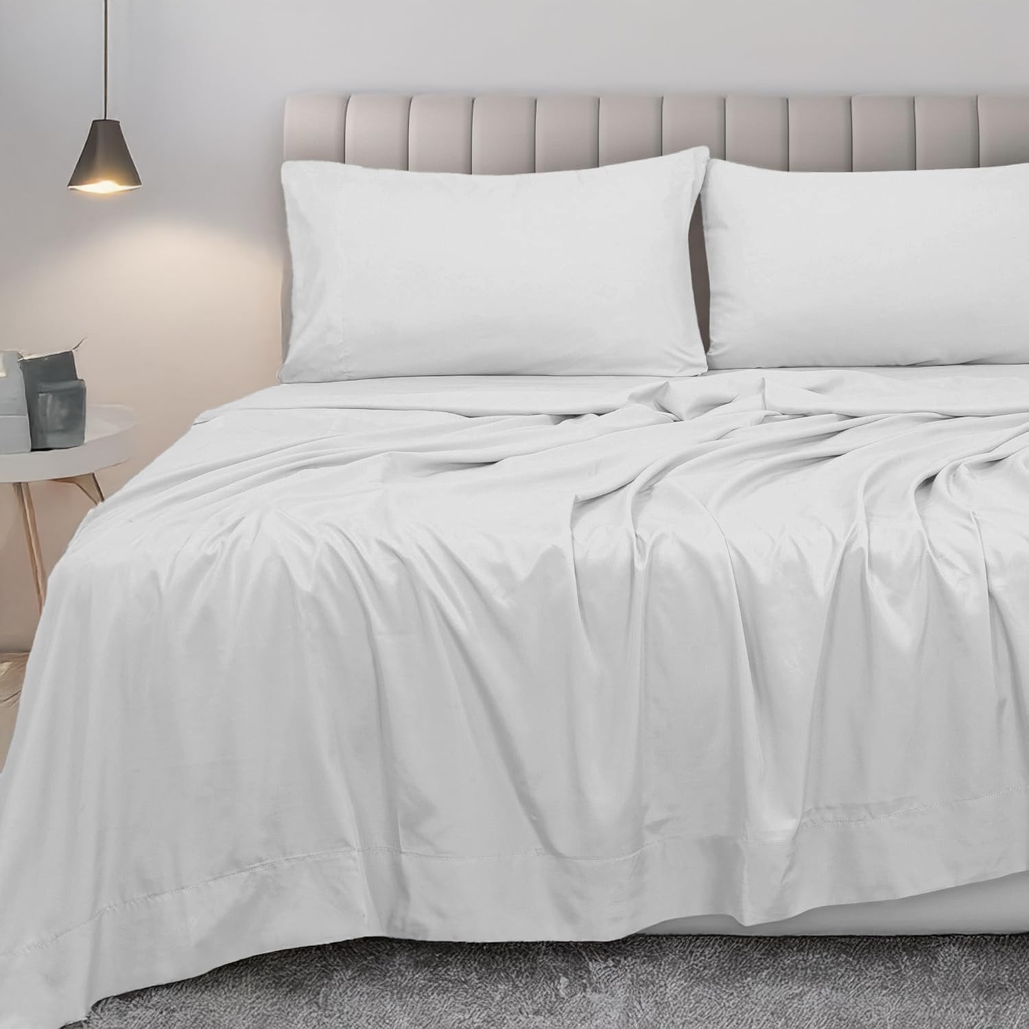LINENWALAS 100% Cotton Percale Bedsheet with Pillow Cover | Soft, Cool & Crisp Hotel Quality Flat Sheet | Single Bed Size - 300 TC (60x90 Inches, Silver)