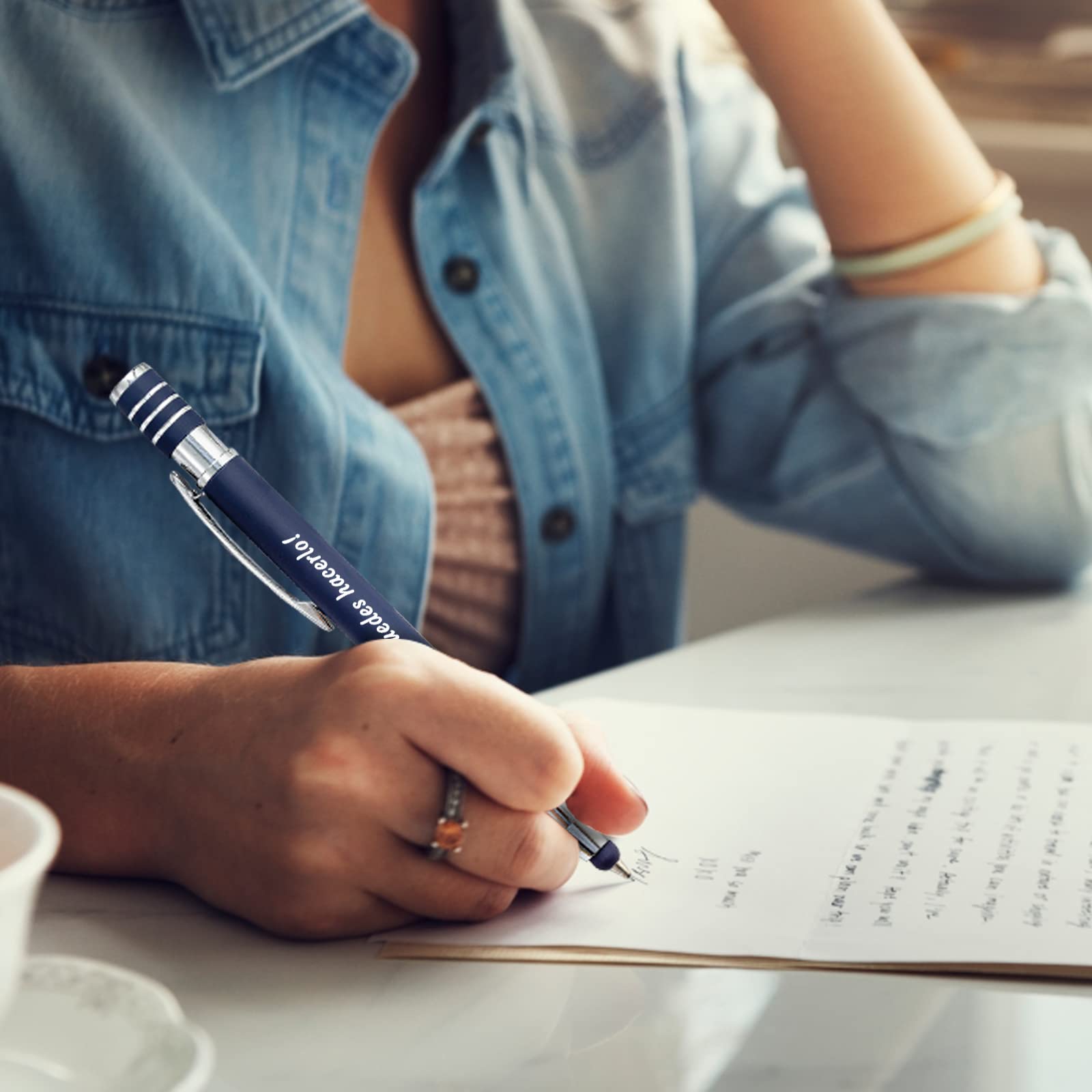 Bolígrafo de tinta negra escrito a mano - Personalice la información de su empresa - Adecuado para promociones corporativas, bodas - Bolígrafos con nombre grabado en metal personalizado - 48 Pieza