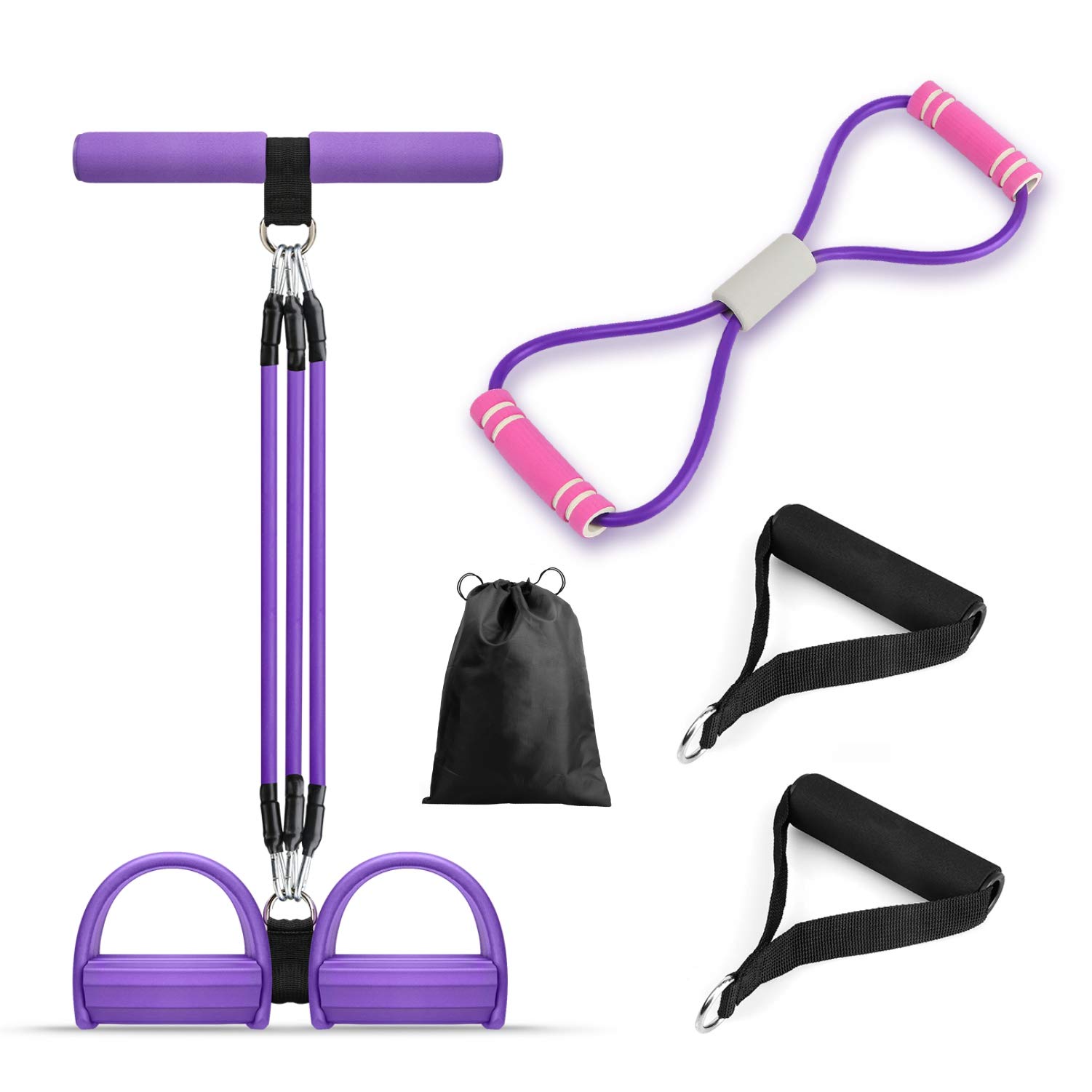 Baytion Home Fitness Exercise Accessories, 3 Tubes Sit-ups Equipments With Foot Pedal Elastic Pulling Rope & Pilates 8 Shaped Yoga Resistance Rope,Sports Stretch Bands Suitable For Strength Training