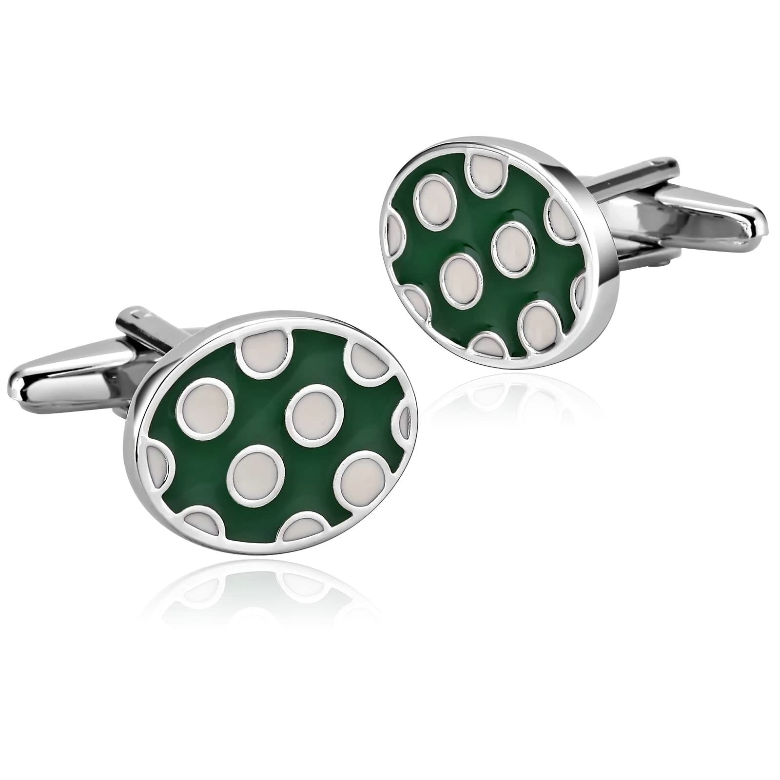 Wycian Gemelos Camisa Hombre Verde, Camisas Gemelos Oval Acero Inoxidable 1.9X1.5CM para Camisa Traje Boda Graduación Negocios