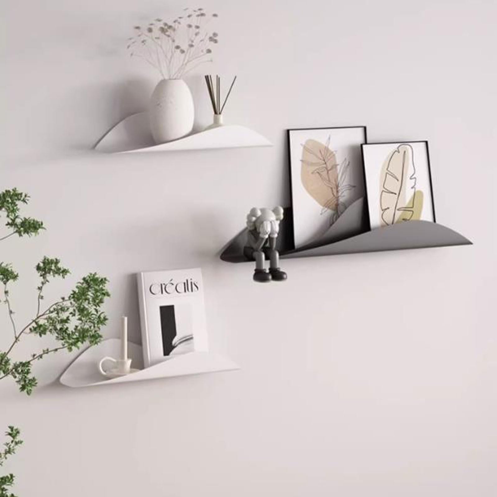 Mensole sospese Mensole sospese in Metallo Decorazioni da Parete, Scaffale a Parete Decorazioni per la casa Arte per Camera da Letto Soggiorno Cucina Bagno Ingresso, Set di 3 menso