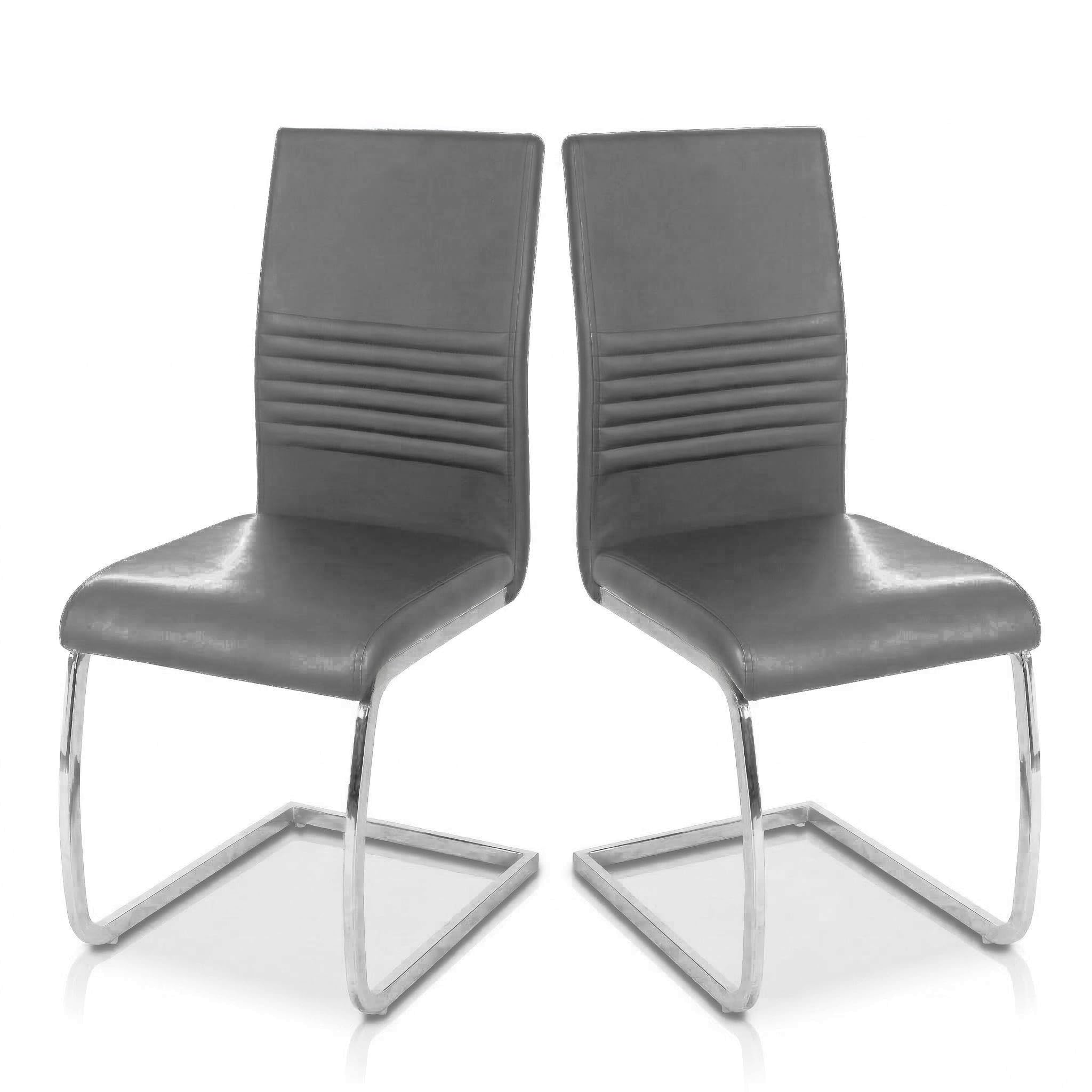 EVRE Cantilever Office Chairs Set of 2 | High Back PU Leather Armless Desk Chair with Chrome Metal Frame & Ergonomic Back Support for Boardroom, Meeting Room & Reception. (Dark Grey)