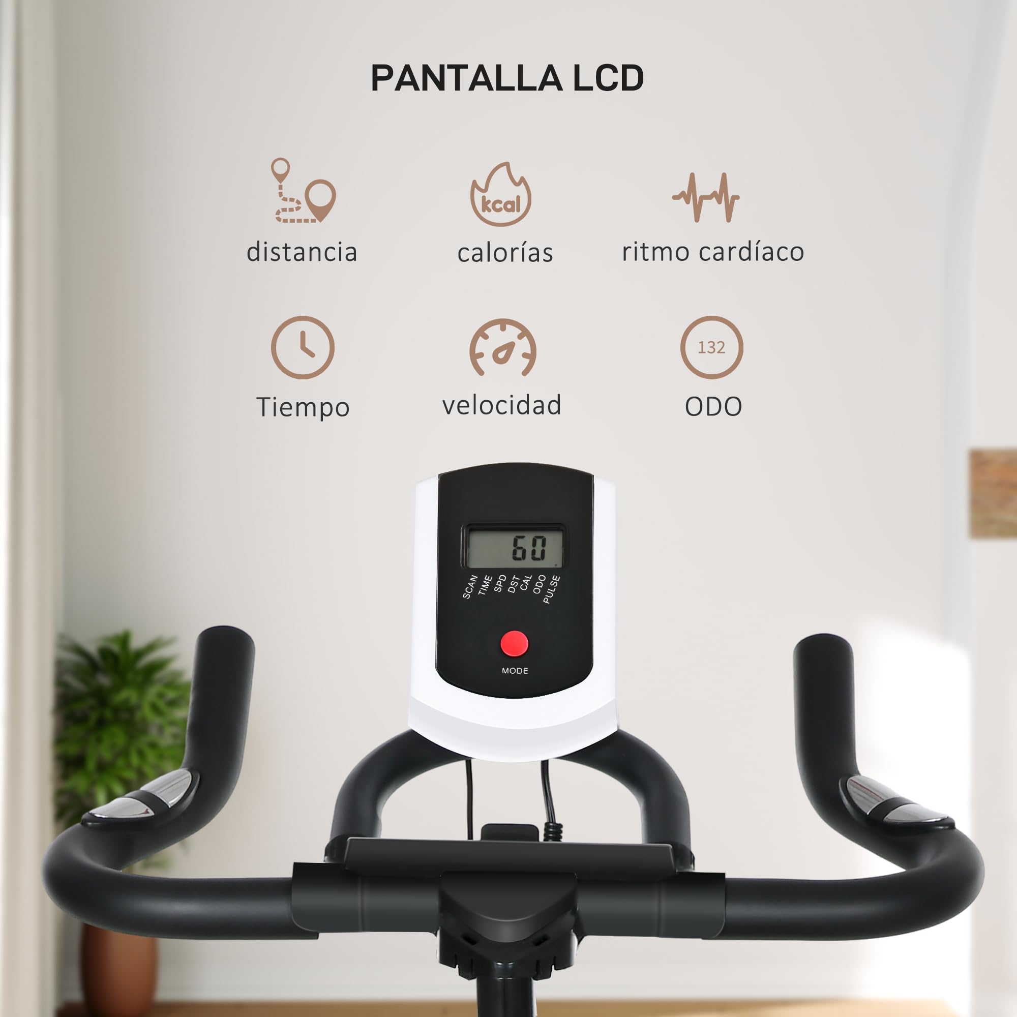HOMCOM Bicicleta Estática con Volante 8 kg Pantalla LCD Negro | Bici Estática, Resistencia Ajustable, Ejercicio Silencioso, Asiento Ajustable, Carga 120 kg, para Casa Gimnasio