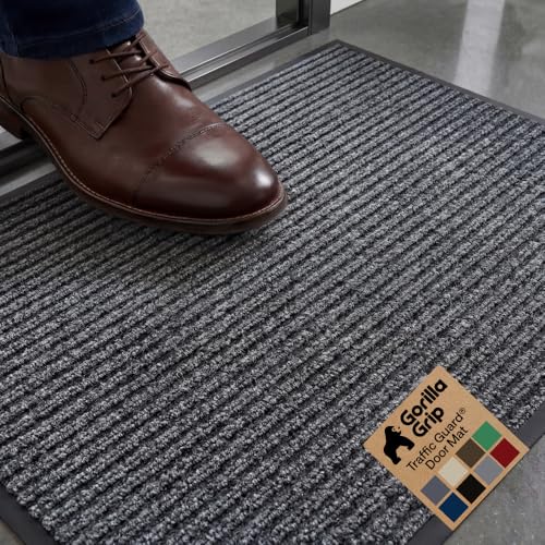 GORILLA GRIP Waterproof Traffic Guard Door Mat, Heavy Duty Entryway Mats, Strong Backing Commercial Utility Rugs for Office Hallway, Garage Floor and Home, Low Profile Carpet, 29x17, Charcoal Gray