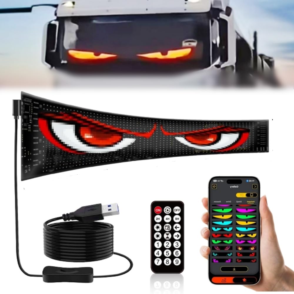 GlowPanel X Programmable Car LED Display - Smart Remote Control Devil Eyes For Car Windows