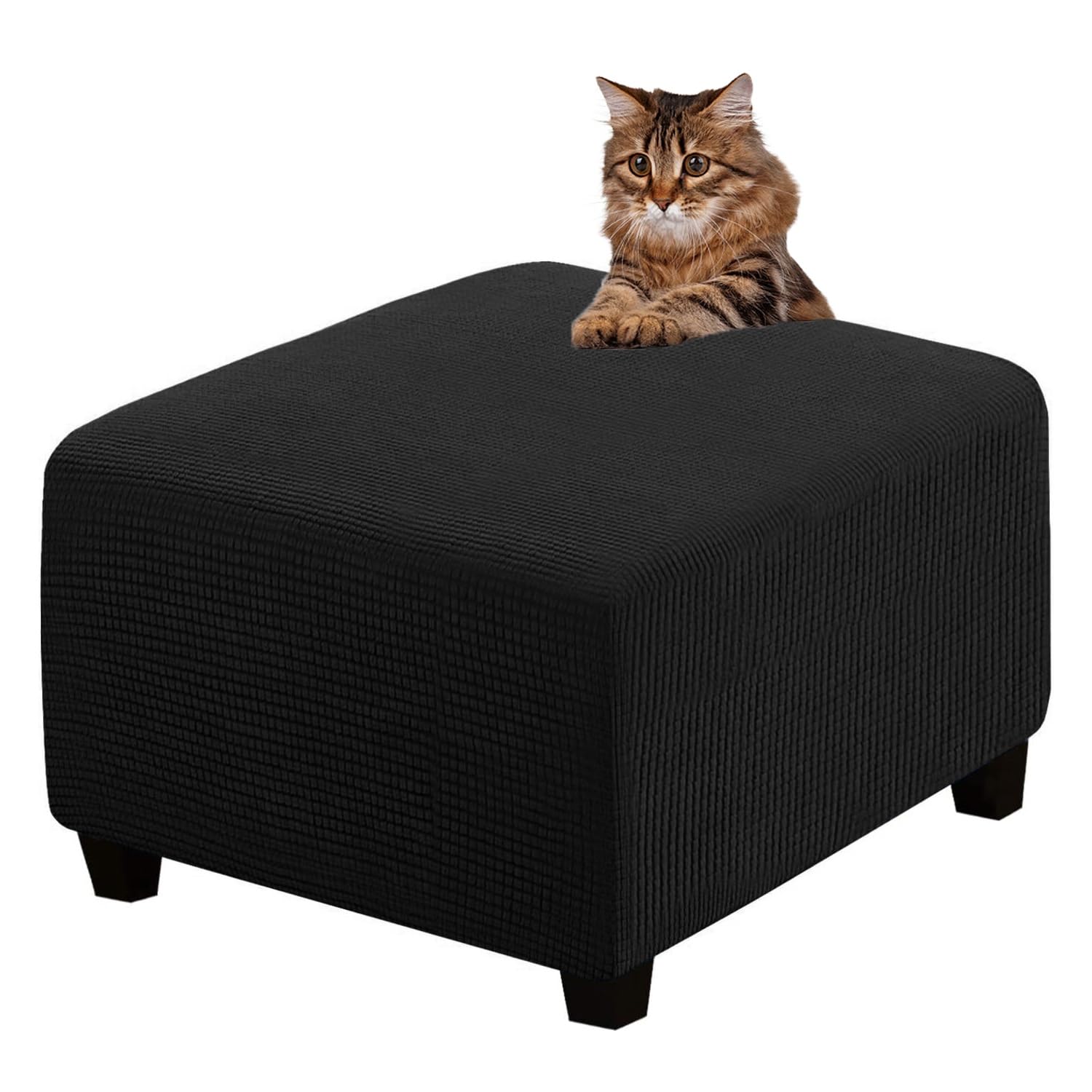 Rtsfkfs Black Ottoman Cover Slipcovers Square Fit Length 13"-44" Footrest, Stool Covers, Ottoman Protector Cover, Footstool Covers With Stretch Thick Checked With Elastic Bottom, Removable Washable(,Xl(67-84Cm