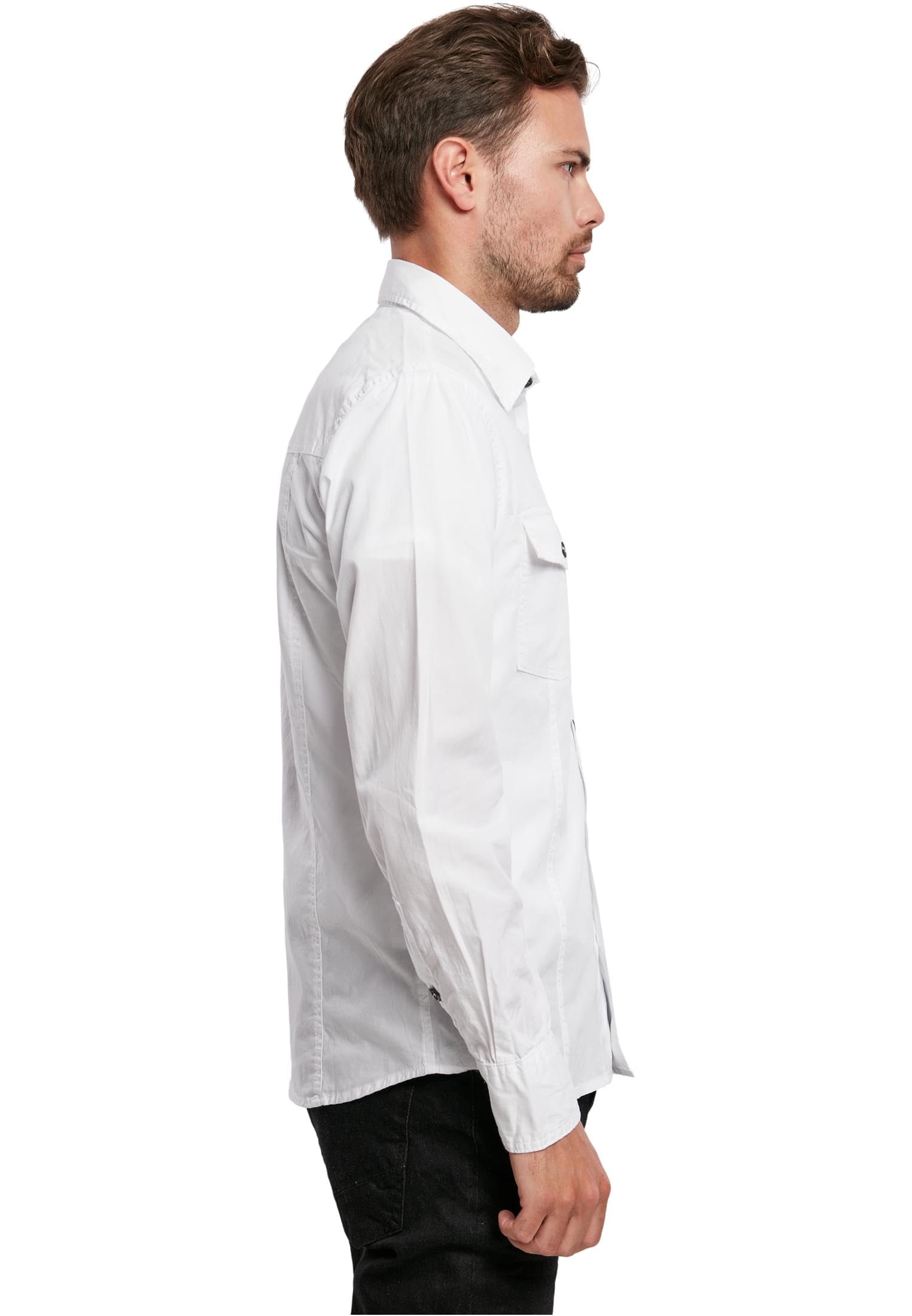 Brandit Camisa Ajustada Hombre Manga Larga Negro Labelpatch, Stickerei Estrechos