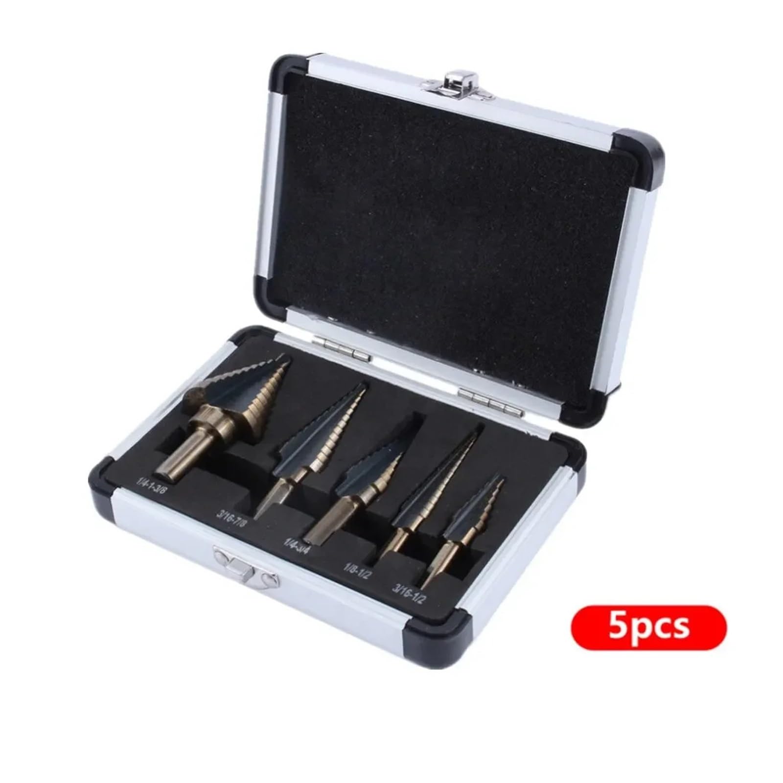 Juego de brocas escalonadas cobalto HSS 4241 5 piezas | Brocas de perforación de 50 tamaños con estuche de almacenamiento de aluminio portátil