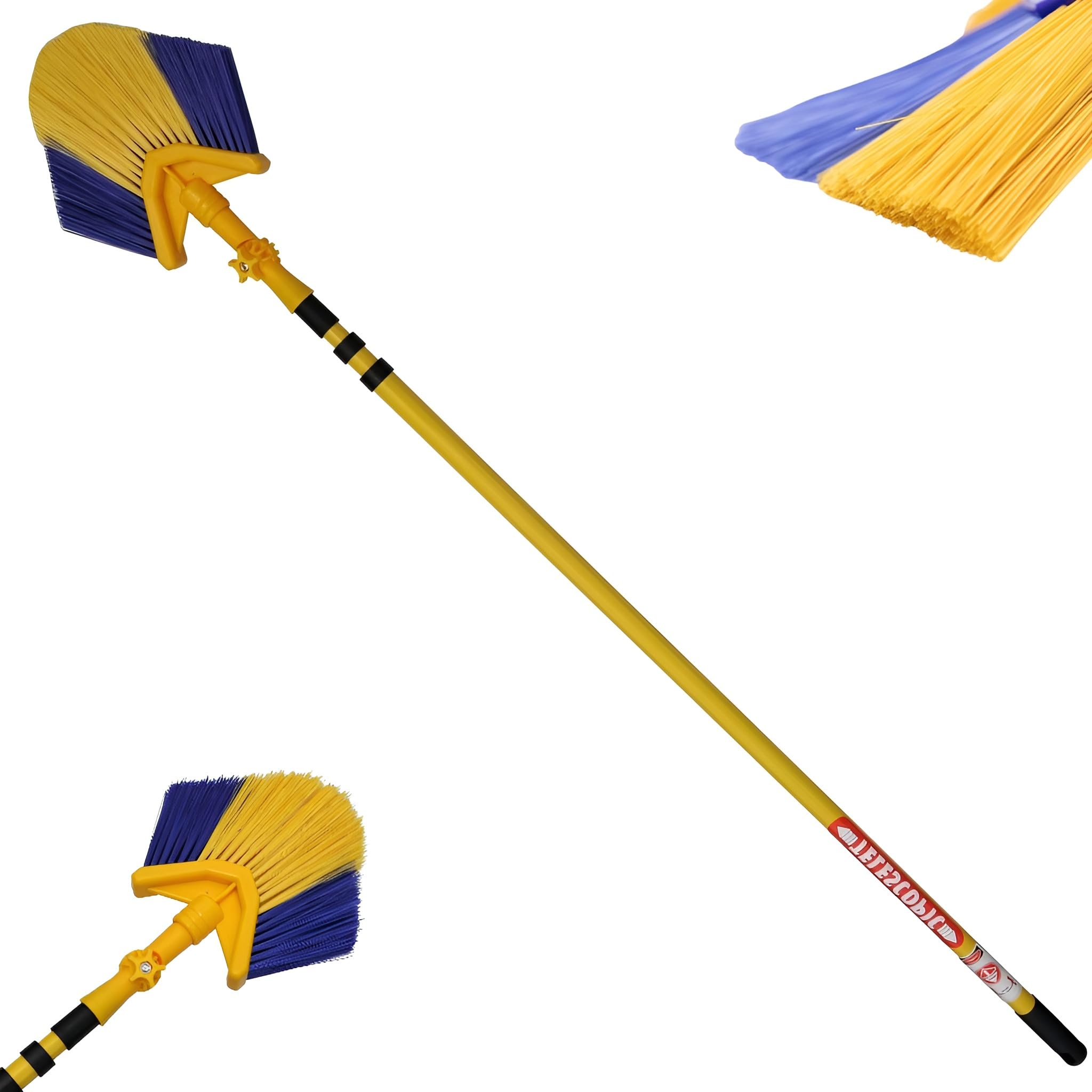 Retaaj Blue, Yellow, Black 3M Angled Head Cobweb Telescopic Brush Extending Long Handle Feather Duster For Ceiling Indoor Corner Cleaning 180 Degree With Swivel Head