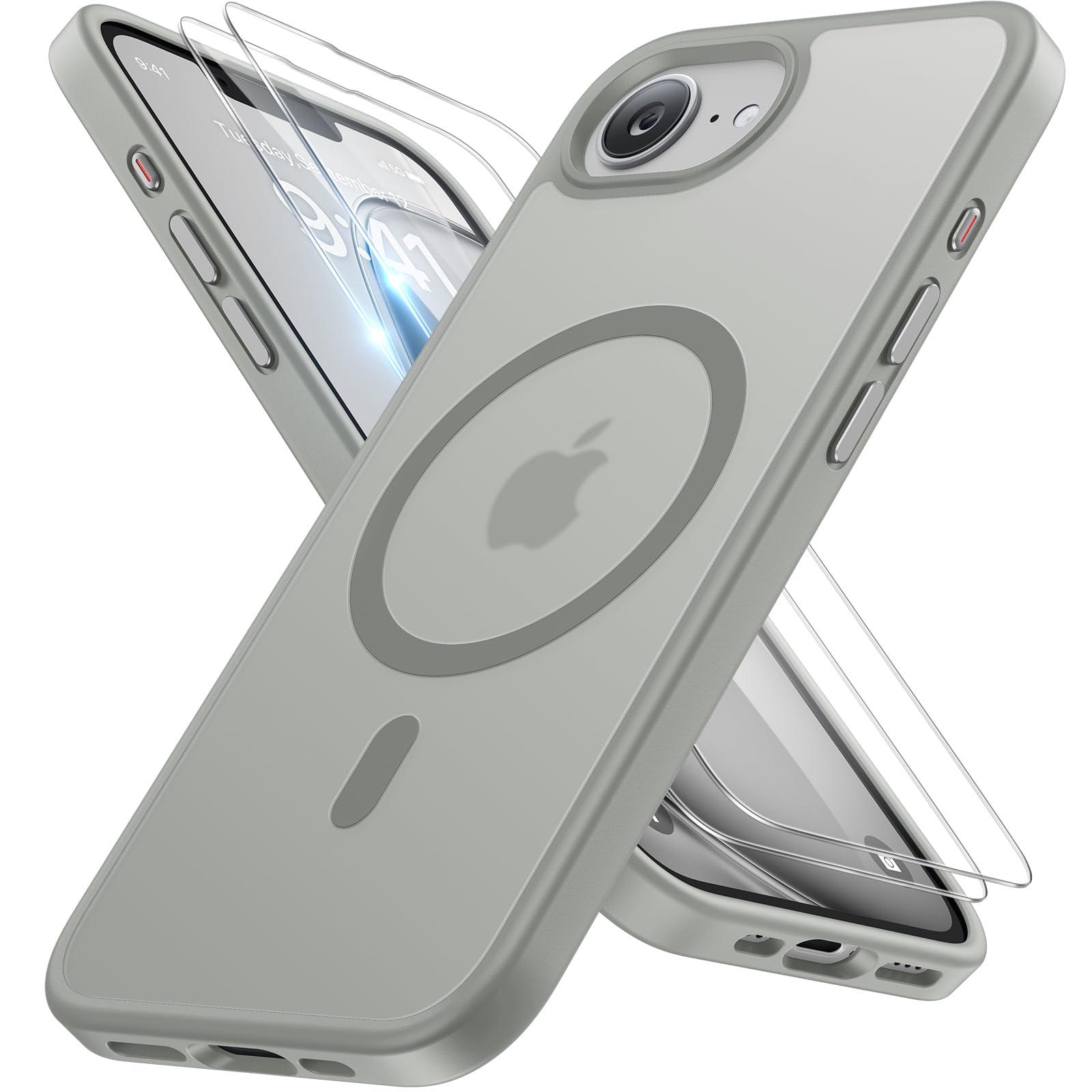 miracase for iPhone 16e case &amp; iPhone 17e Case for MagSafe [with 2×9H+ Screen Protectors] TOP Military-Grade Protection Shockproof with Velvet Touch for iPhone 16e/17e Phone Case 6.1", Matte Grey