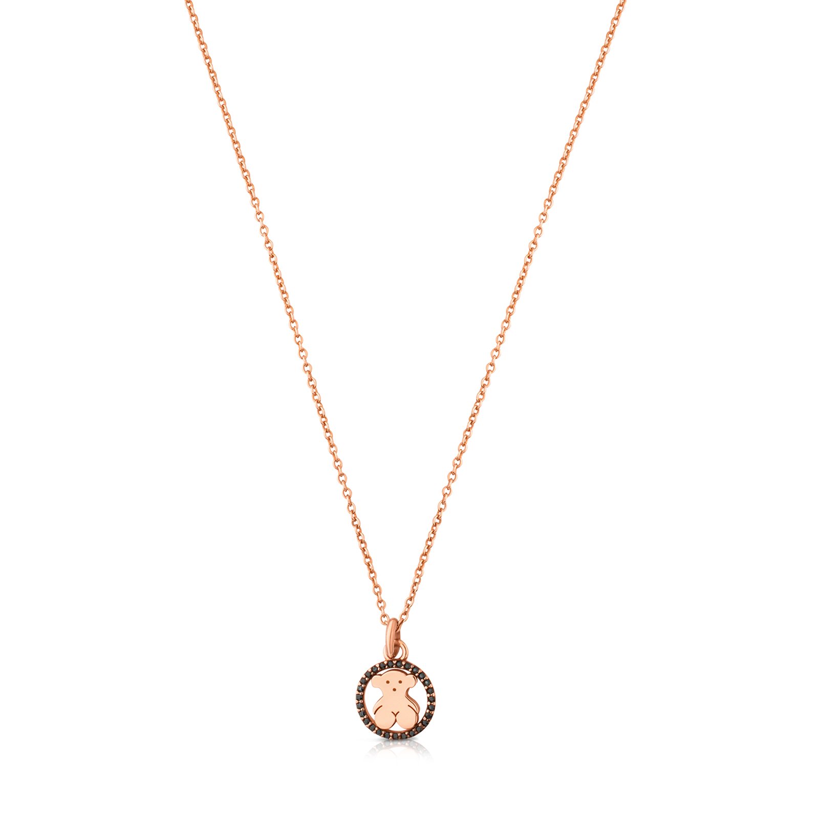 TOUS Collar con Baño de Oro Rosa 18Kt sobre Plata para Mujer con Motivo de Oso Espinela, Largo 45cm, Elegante y Versátil, Colección Camille