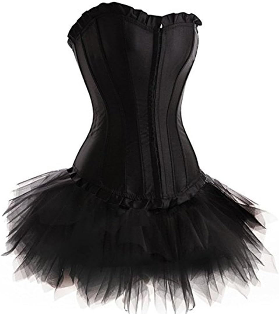 VDONA Women's Lace Up Boned Halloween Plus Size Gothic Lingerie Corset Dress Plus Size Black