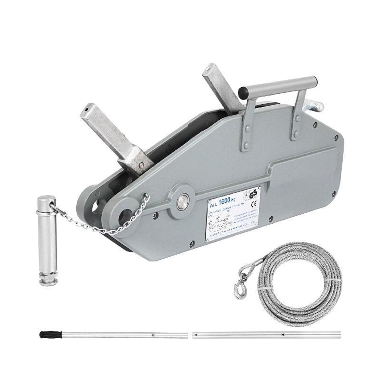 CVFRDD 1600Kg Hand Rope Winch Hoist with Extendable Lever 1.6T 25M / 20M High Strength Wire for Construction Sites Warehouse(25M)