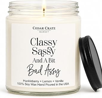 CEDAR CRATE MARKET - Funny Candles for Women Adult Humor - Classy Sassy - Best Friend Birthday Gift for Who Have Everything, Retirement, Woman Coworker, Girlfriend, 100% Soy Wax, Handmade in USA