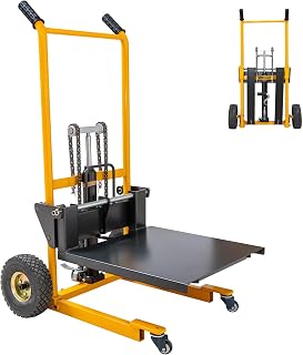 MMS Foldable Hydraulic Material Lift Stacker: 450 lbs Capacity, 35.8" Max Lift, Adjustable Forks, Swivel Casters, Removable Platform