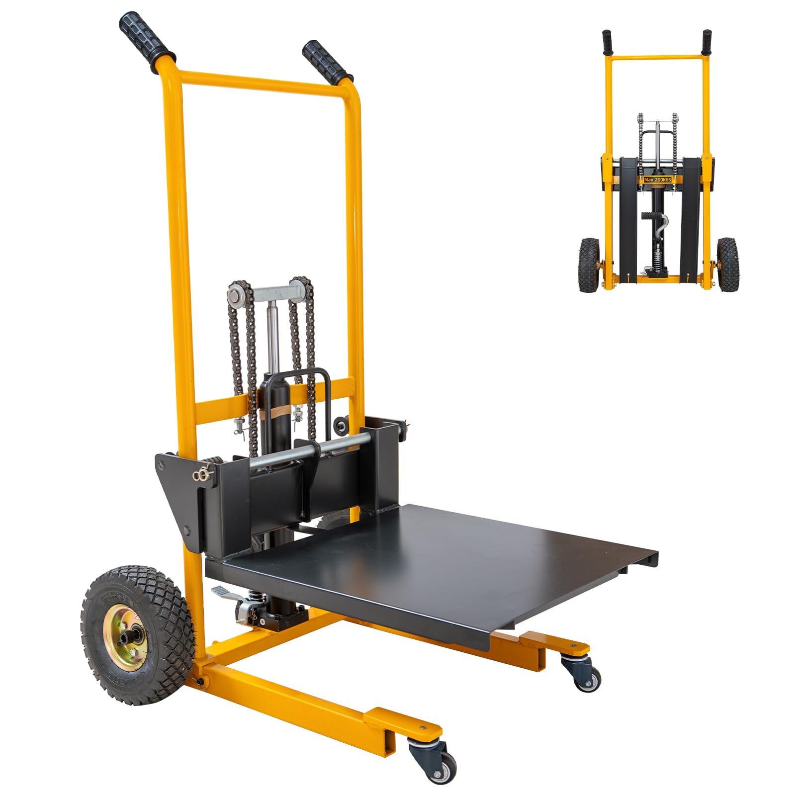 Photo 1 of MMS Foldable Hydraulic Material Lift Winch Stacker, 450 Lbs 35.8" Max Lift w/ 9" Wheels 360° Swivel Casters, Pallet Truck Dolly, Fork Lift Table Cart, Pallet Jack, Removable Platform, Adjustable Forks