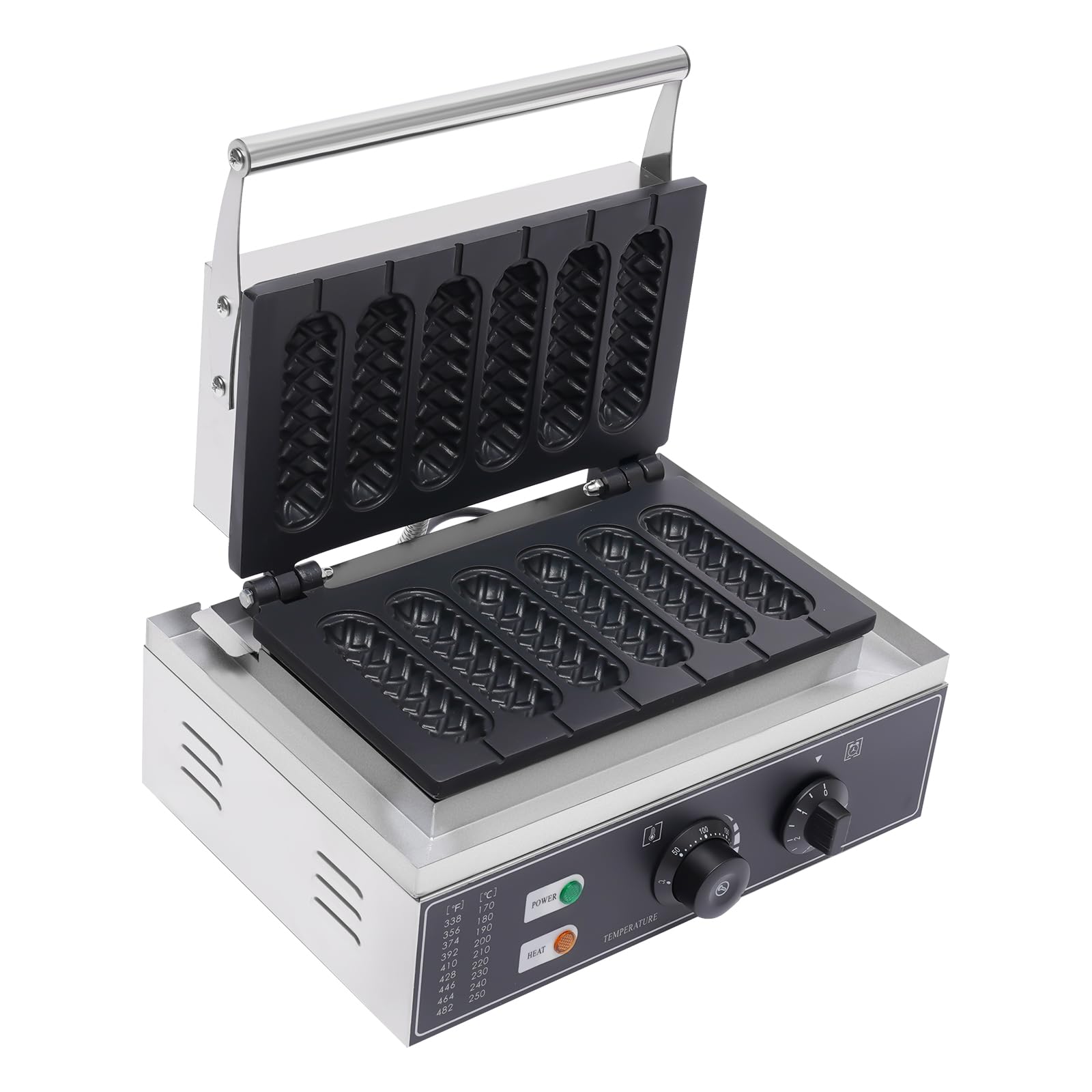 Gofrera eléctrica comercial de acero inoxidable, gofres con temporizador, 50-300 ℃, 1500 W, 220 V