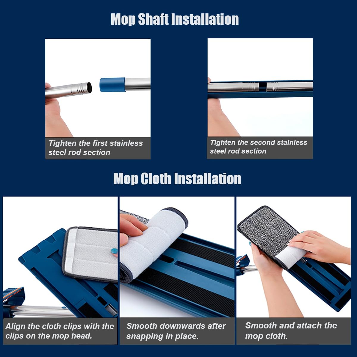 Mopa plana giratoria de 360° para limpieza en seco y húmedo, ideal para suelos laminados y azulejos, juego de 4 piezas