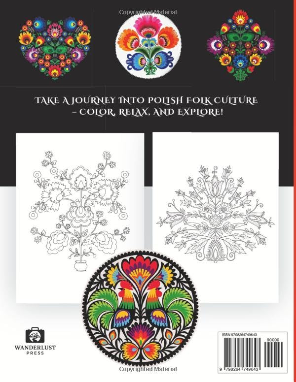 POLAND Traditional Folk Art /Coloring Book for Kids, Teens and Adults / Explore & Color / Stress-Relief, Mindful Patterns & Relaxing Polish Ethnic ... Relaxation Mindfulness Art Therapy Activities image 3