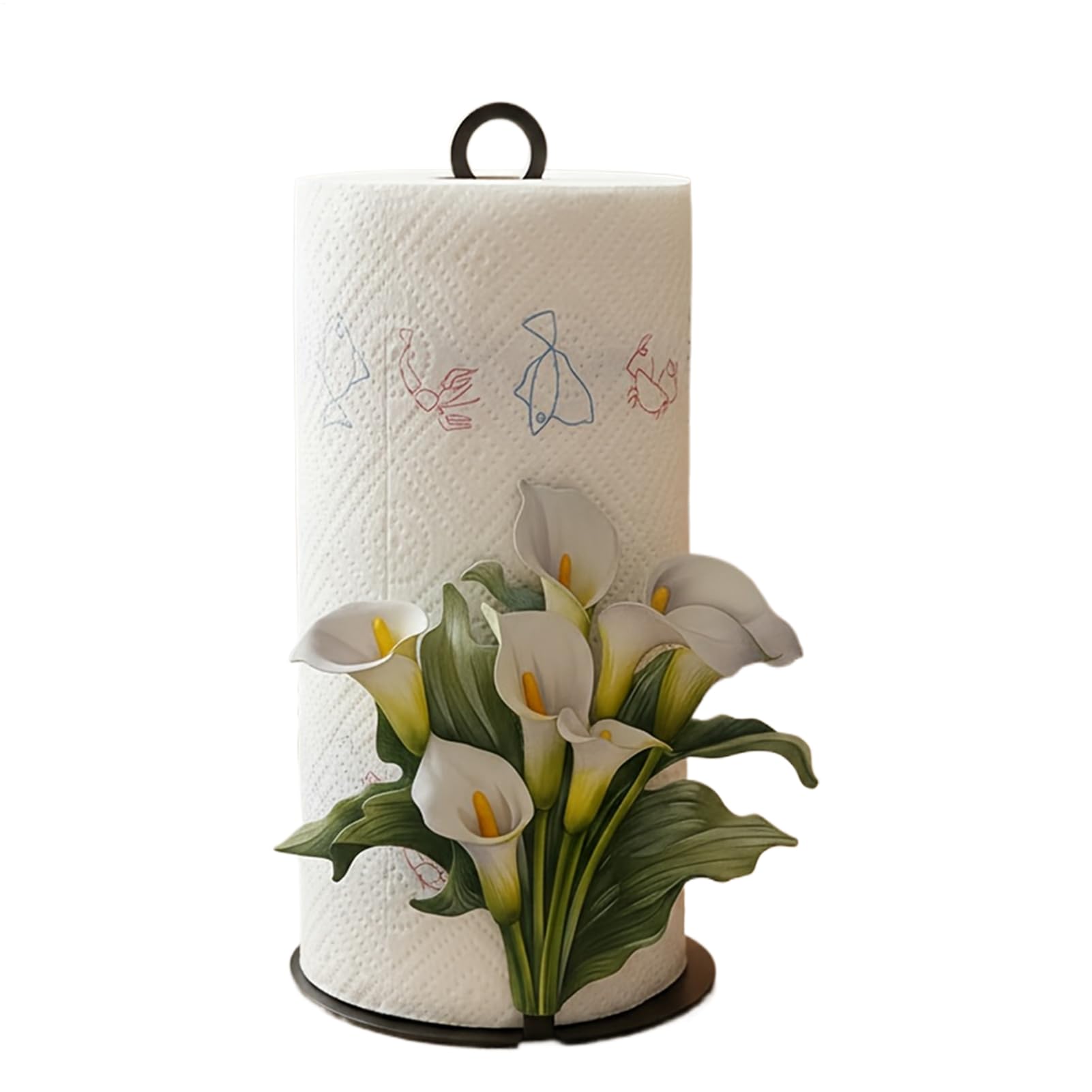 Soporte para toallas de papel de cocina con base estable y patrón floral 2D