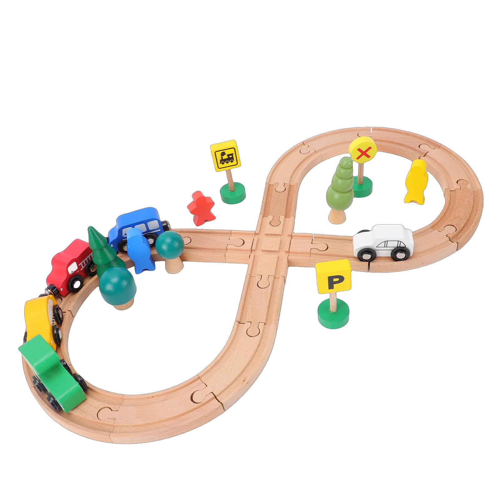 Set di mattoncini da costruzione per binari del treno in legno con comodo spazio di archiviazione