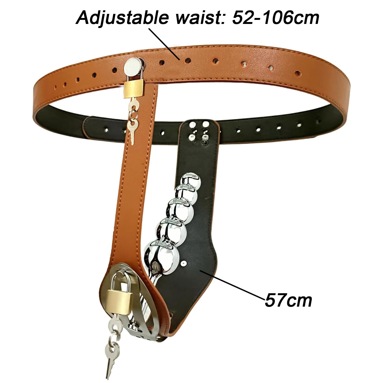Female Chastity Belt, Lockable Invisible Chastity Belt with 5 Metal Ball Anal Plug and Lock, Strap On Bondage Chastity Pants Butt Plug, SM Adult Restrict Chastity Lock Trainer Sex Toy (): Brown
