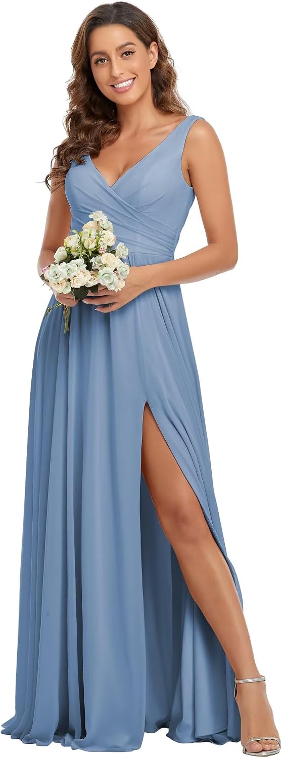 sachin and babi light blue dress Buy Women's V-Neck A-line Long Bridesmaid Dress Chiffon Elegant Prom Evening  Dress Dustyblue US12 at Amazon.in
