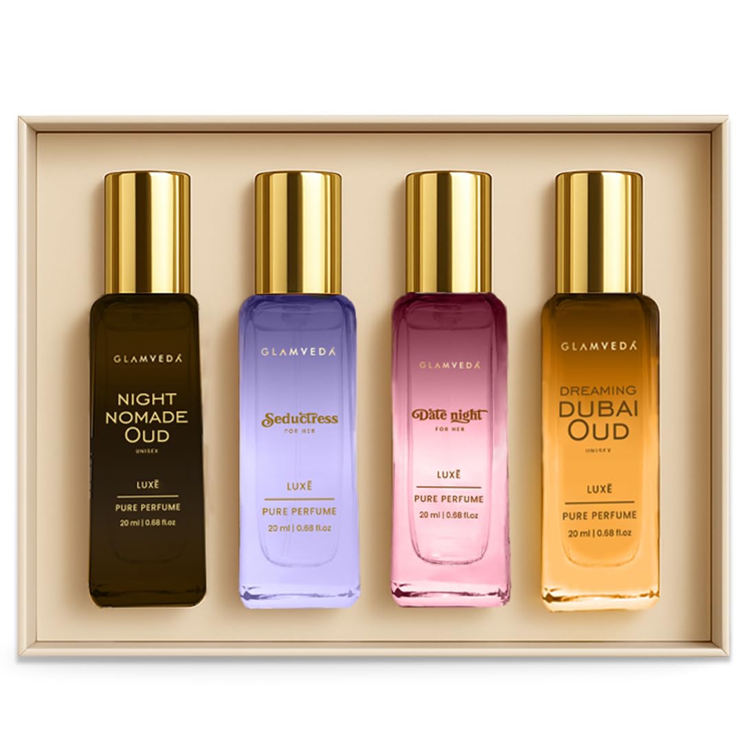 Glamveda Glam Nights Vault 4x20ml | Luxury Long Lasting Unisex Pure Perfume Gift Set | Perfume for Man & Woman | Floral & Fruity Premium Fragrance Scent | Gifts for Men and Women-image-22