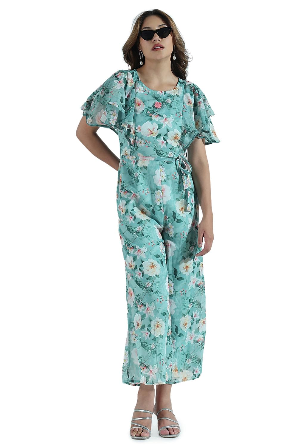 showoffff Women's Floral Sea Green Ruffle Sleeves Jumpsuit-DW-1118_SeaGreen-picture-11