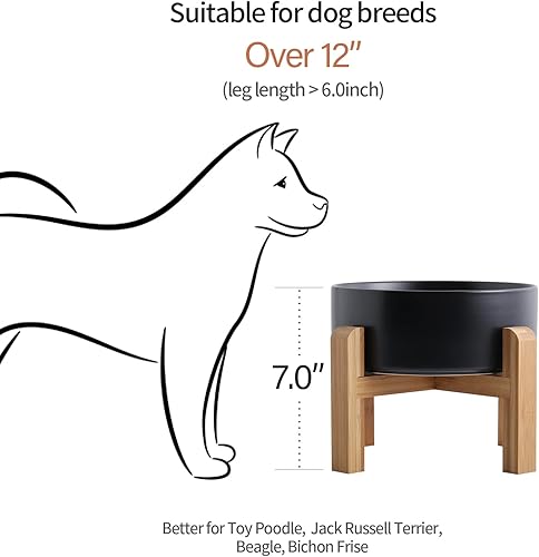 Miniatura 3 de Cuenco negro elevado de cerámica para perros con soporte de madera para razas medianas y grandes, plato de agua de comida para perros pesado, 8